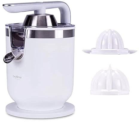 New Chef – Spremiagrumi elettrico a leva Juicer Excellence bianco (300 W), 2 dimensioni cono, con funzione salvagoccia e on/off automatico. Spremiagrumi semiprofessionale