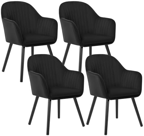 WOLTU Esszimmerstühle 4er Set, für Schlafzimmer Küche Wohnzimmer, Küchenstühle gepolstert mit Armlehne, Massivholzbeinen, Sitzfläche aus Samt, Schwarz