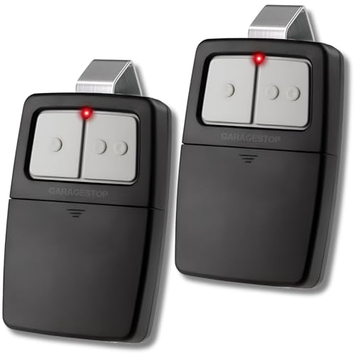 Universal Garage Door Opener Remote 2-Pack for LiftMaster Chamberlain Genie Linear, Replaces Clicker KLIK1U 375UT 375LM, 2-Button Garage Remote for 2 Doors/Gates, Learn Button & Dip Switch