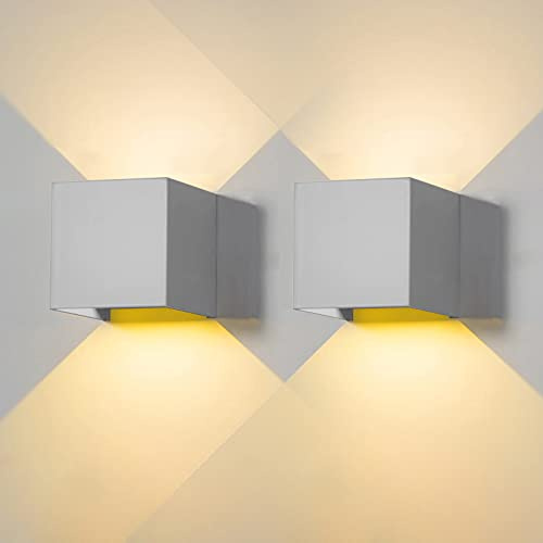 FUPE 2 Piezas Aplique de Pared exterior LED Lámparas de Pared Interior moderno Gris 12W 3000K blanco cálido IP65 impermeable cuadrada de aluminio Ángulo de luz ajustable de diseño y fácil de instalar