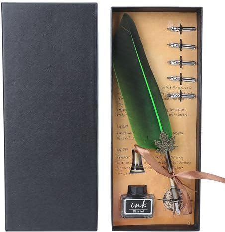 Oumefar Feder Dip Pen Set Antike Kalligraphie Schreibstift Kalligraphie Set Federkiel Federkiel Feder für Kinder Freund Weihnachten Geburtstag Geschenkset (Grün)