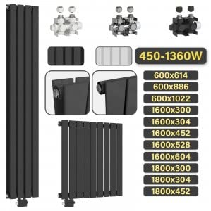 Aquamarin® Heizkörper - Vertikal, Flach, 1600x304x69 mm, Doppellagig, 1/2 Zoll, Mittelanschluss, Stahl, Weiß - Badheizkörper Handtuchhalter, Design Flachheizkörper, Heizung, Bad, Badezimmer