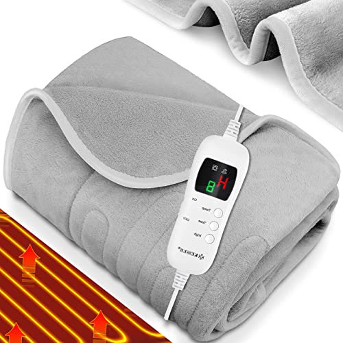 KESSER® Heizdecke aus Plüsch 180x130cm Grau TÜV SÜD GS geprüft | elektrische Wärmedecke mit Timer Abschaltautomatik | Kuscheldecke Decke | 9 Temperaturstufen | waschbar bis 40°C | Digitalanzeige