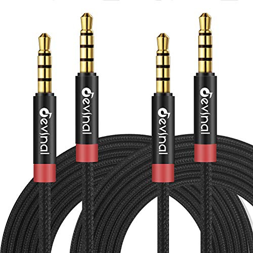 3.5mm TRRS Cable, Devinal 1/8 inch 4 Pole Auxiliary Cord, Aux Mini-Jack Stereo Nylon Braided Male to Male Cable 10 FT/ 3M (2 Pack)