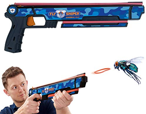 FlySniper - Die ultimative Fliegenflinte, Ultra stabile, extra große Gummis zum sicheren Treffen, 3X schießen ohne Nachladen, mit FlySniper-Challenge-Spiel!