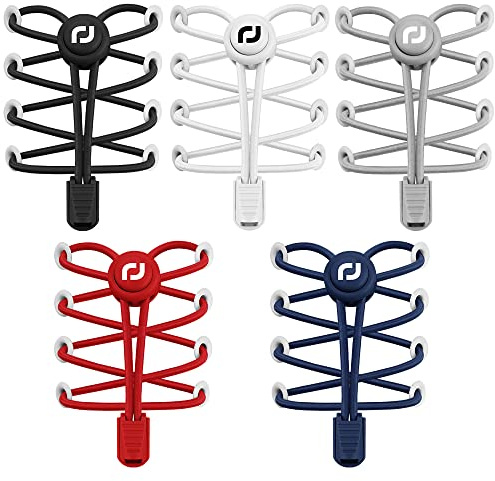 RJ-Sport 5 Paar Elastische Schnürsenkel mit Schnellverschluss Schnürsenkel Schnellschnürsystem für Einzigartigen Komfort und Starken Halt(Schwarz+Weiß+Grau+Rot+Navy Blau)