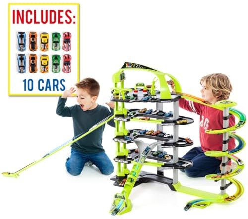 M MOLTO | Super 5-stöckiges Kinderauto Parkhaus mit Zubehör + 15 Autos, 24 Parkplätze, Spielzeugauto Parken, Spielzeugautobahn, Kinderspielzeug + 3 Jahre, Garage Autos