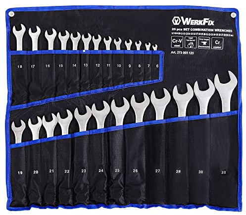 WERKFIX Set 25 Chiavi Inglesi Combinate Anello e Forchetta 6-32 mm. Chiavi a Forchetta Fisse ad Anello Professionali. Qualità Industriale.