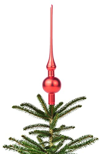 Christbaumspitze Thüringer Glas 28cm Spitze Mundgeblasen Eislack Glanz Matt (Rot matt)