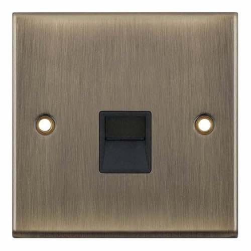 Selectric Polished Antique Brass Single Telephone Master Socket with Black Insert Dark Metal