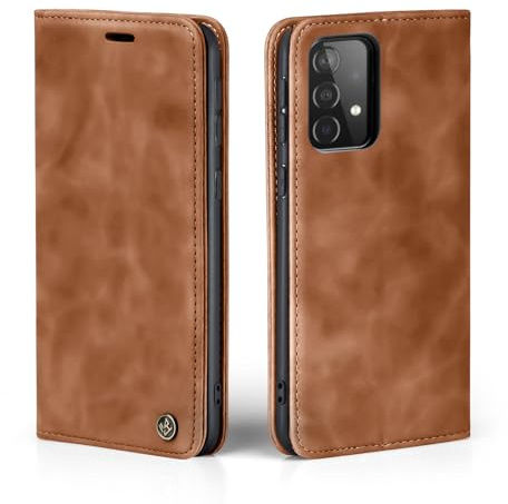 LBH Handyhülle für Samsung Galaxy A53 5G in Hellbraun mit Karten- und Geldfach Smartphone Hülle mit Standfunktion Flip Case Schutzhülle Magnetverschluss Vintage