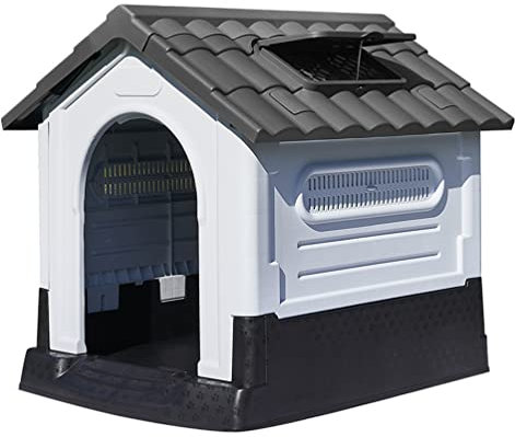 Hundehütte Wasserfestes Hundehaus Im Freien, Hunderte Hundschutz Mit Lüftungsöffnungen Und Erhöhtem Boden (Color : Gray-1, Size : 69.5x79.6x75.5cm)