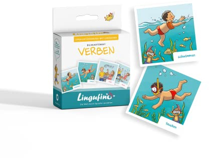 DIALOG TOYS Bildkarten zur Sprachförderung mit Lingufino - Bildkarten Set Verben inkl. Begleitheft und 30 liebevoll illustrierten Bildkarten