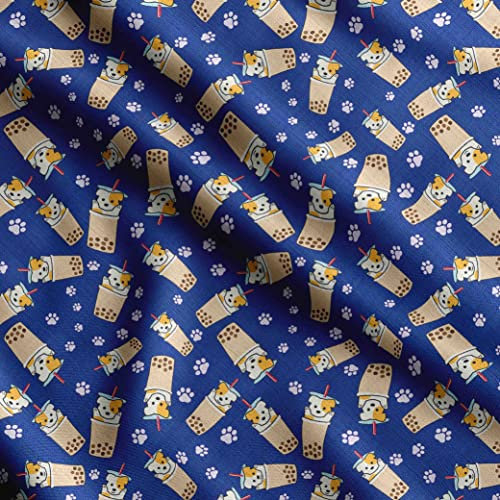 Soimoi Schwerer Baumwoll-Popeline-Stoff, Blau -Hunde-Aufdruck -42 Zoll Breite, Natürlicher Baumwollstoff Für Die Herstellung Von Steppdecken, Kleidern, Röcken, Kissenbezügen, Tischdecken, 1 Meter