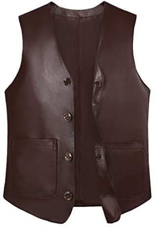 Herren Schaffell Weste Herbstanzug Business Casual Einreihige Lederweste Schaffell Braun 4XL