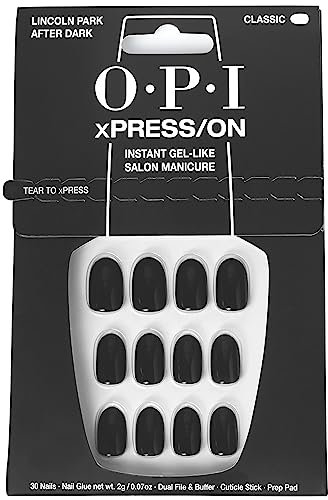 OPI xPRESS/ON Lincoln Park After Dark - Dark Purple Short Round Press On Nails - With Nail Glue - Long Lasting, Reusable & Non-Damaging Short False Nails
