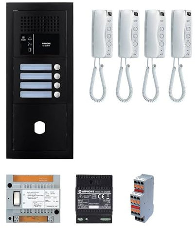 Pack interphone GT Aiphone GTBA4EB - 4 BP programmé - Noir satiné