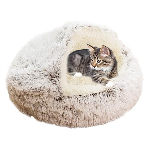 XIEMINLE Beruhigendes Katzenbett, Haustierkissen, Sofa, Anti-Angst, Katzensofa, waschbares Katzennest, Donut-Kuschelnest, Katzenkissen, Katzenbett Haus für Kätzchen und Welpen, Hunde, 60 cm, Kaffee