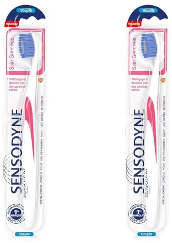 Brosse à Dents Sensodyne, Soin Gencives, Pour Dents Sensibles, Souple (Lot de 2)