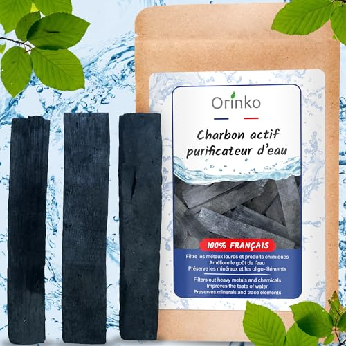 ORINKO® Binchotan Bio Charbon Actif Eau x3 – Charbon Français – Filtration Naturelle Puissante Jusqu'à 1,5L/Bâton – Purificateur Écologique pour Carafe, Fontaine, Gourde