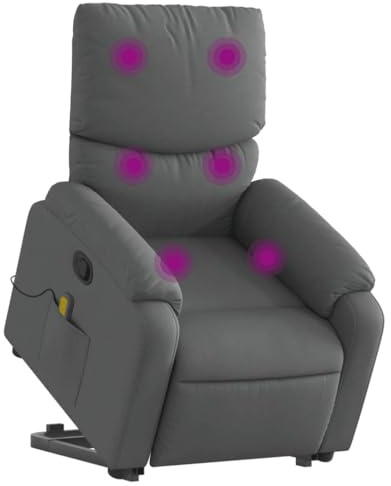 vidaXL Massagesessel, Sessel mit Aufstehhilfe, Relaxsessel mit Liegefunktion Vibrationsfunktion, Fernsehsessel Liegesessel Aufstehsessel, Dunkelgrau Stoff