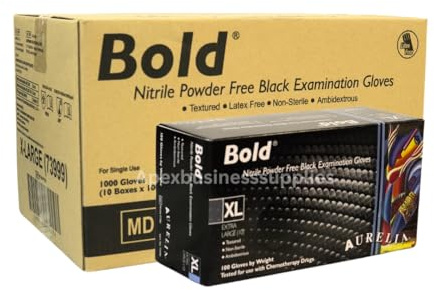 1000 X-Large Bold Black Nitrile Disposable Gloves | Nitrile Gloves Bulk Powder Free and Latex Free Gloves | Heavy Duty Ideal for Cleaning, Tattoo, Industrial and Automotive More 10 Boxes