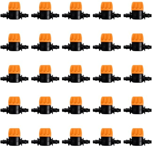 VooGenzek 25 Pièces 4/7 Vanne D'irrigation, Mini Valves de Contrôle pour Tuyau d'arrosage 4/7mm, Valves d'arrêt Cannelées 1/4 Pouce Tuyau d'irrigation Goutte à Goutte, Mini Tuyau Vanne d'eau Travers