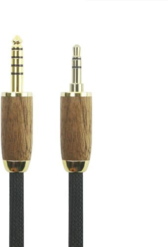 ABLET Cavo audio stereo da 4,4 mm bilanciato a 5 poli a TRS stereo da 3,5 mm, 6N OCC rame singolo cristallo placcato argento, guscio in legno di noce, maschio stereo da 3,5 mm a maschio bilanciato da