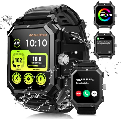Rogbid Smartwatch Herren mit Telefonfunktion 680mAH Militär Outdoor IP69 wasserdichte 123 Sportmodi Titan Smart Uhren Fitnessuhr Herzfrequenz Blutdruck Schrittzähler für Android iOS GPS Schwarz