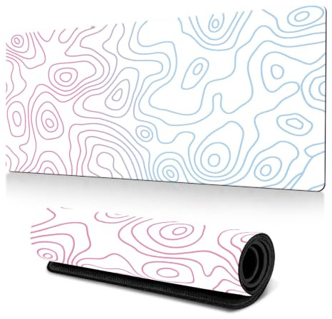 Uwiyo Grand Tapis de Souris Gamer 300 * 800 * 3mm XXL Tapis de Souris Améliore la Précision et la Vitesse Grand Tapis de Table Gamer avec Bords Noir & Blanc (Bleu)