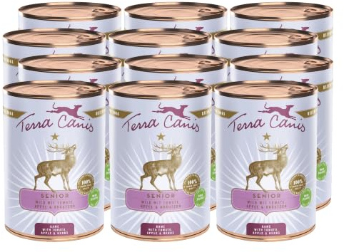 Terra Canis Wild mit Tomate & Apfel, Senior Nassfutter für Hunde, 12x400g | 100% Lebensmittelqualität aller Rohstoffe, mit Gesundheitskräutern, altersgerechte Rezeptur, allergen- und getreidearm