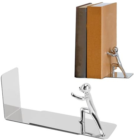 Buchstützen aus Metall, Kung-Fu-Mann-Figuren-Design, Hohe Stabilität, Hübsche Buchstützen für das Bücherregal Im Heimbüro, Im Arbeitszimmer (Silber)