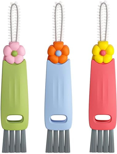 Juego de cepillos de limpieza de botellas 3 en 1, limpiador multifunción de silicona para tapa de tazas, herramientas de limpieza de grietas de cocina para el hogar, conejo colorido, 3 piezas