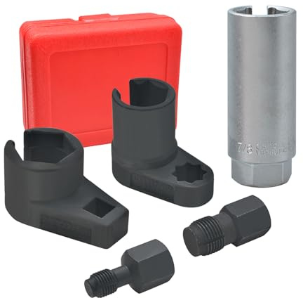 Zoomtools 5 TLG Lambdasonden Schlüssel Nüsse Set,1/2 3/8 Antrieb 7/8 22mm Lambdasonde Nuss Werkzeug, M12 M18 Gewinde Strehler, O2 Sauerstoffsensor Steckschlüsselsatz