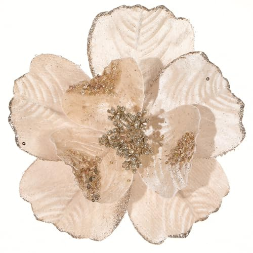 GL-Turelifes große Glitzer-Weihnachtsblumen, 6 Stück, künstliche Weihnachtssterne Weihnachtsbaum Blumen Ornamente, gefaltet, für Weihnachten, Neujahr Hochzeit, Dekoration (Champagner)