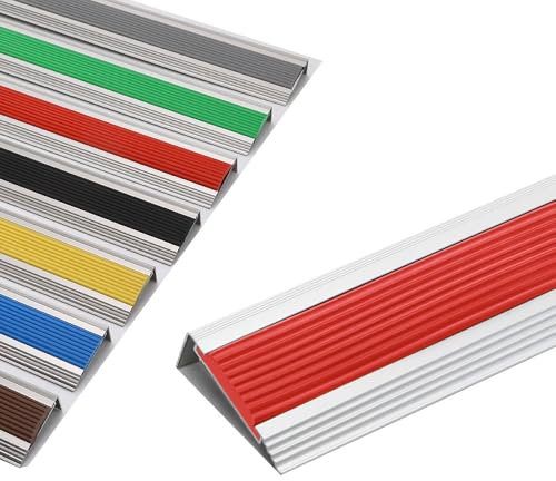 IMUNKT Treppenkantenprofil Treppenwinkel 50x21 Gummi-Aluminiumprofil Antirutsch Treppenkantenschutz L-Form Stufenkantenprofil Für Parkett Laminat 100cm Länge(Red,W50MM-2)