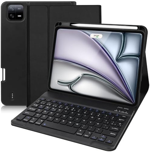 WINCHKING iPad Air 13 (M3) 2025 fodral med tangentbord, Bluetooth-tangentbord för iPad Air 13 tum (M2) 2024, QWERTZ layout, bakgrundsbelysning med styrplatta (svart)