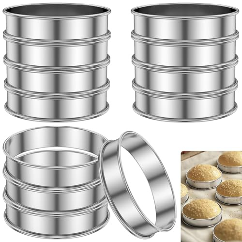 Guniata 12 stycken crumpet ringar, bakringar, 304 rostfritt stål, kakring, tårtringar, muffinsringar för pannkakor, ägg, muffinsringar (10 cm)