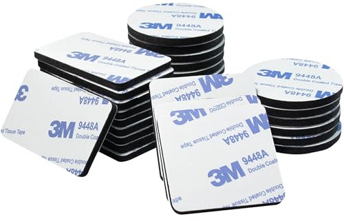 Caremore 30 pezzi Scotch Double Face Extra Fort, nero, 5 cm x 3 cm x 3 mm (rettangolari), 4 cm x 4 cm x 3 mm (square), 4 cm x 4 cm x 3 mm (rotondi), nastro biadesivo