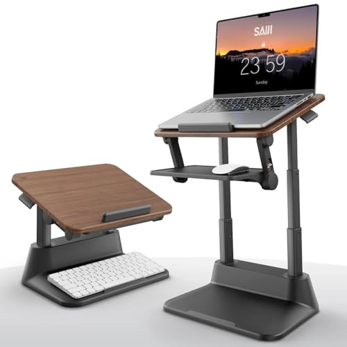 SAIJI Standing Laptop Stand for Desk,Stable Laptop Riser with Foldable Mouse Pad,Standing Desk with 4 Adjustable Height Up to 20.47, MacBook Stand for Good Posture,Fit 13.3-17.3 Inch Laptops Walnut