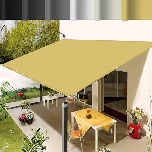 Baldacchino impermeabile 6 x 7 m, protezione UV, 95% tessuto ombreggiante con occhielli per patio, giardino, esterno, balcone, traspirante, vela ombreggiante giallo sabbia