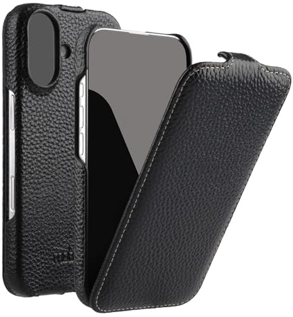 Mobiskin Hülle für iPhone 17 (6,3 Zoll), Flip Case, Schwarz | Handyhülle mit beschichtetem Leder, Schutzhülle kompatibel mit MagSafe, Handy-Tasche, Slim Cover, dünn, vertikal klappbar
