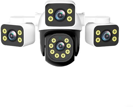 3 linser PTZ utomhus säkerhetskamera, 4K 10 MP WiFi utomhus säkerhetskamera, med 360° panoramautsikt rörelsedetektion, för hemträdgård (UK200)