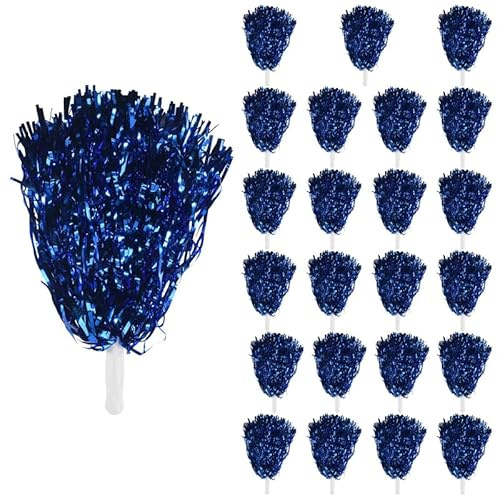 AWAOVV 24 pezzi Cheerleading Pom Poms - Pellicola con manico in plastica, per adulti, bambini, cheerleader, feste, blu