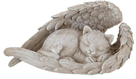 Shirene Gedenkstein für Katzenengel,Katzenengel-Statue,Gedenkstein mit Katzen und Engelsflügeln,Schlafende Katzen-Skulptur für draußen und drinnen,Terrasse,Balkon,Garten