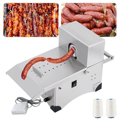 MINHUIJIHUI Legatrice Automatica per Salsicce Elettrica E Macchina Salumi in Acciaio Inox con 2 modalità, Piede di Controllo, Lunghezza Regolabile 0-18cm, 2 Rulli Filo Cotone Professionale
