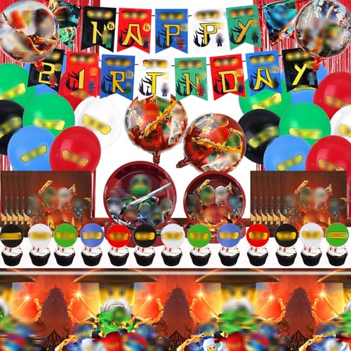 87 Stück Nija Geburtstagsdeko, Monster Truck Partygeschirr Pappteller Kindergeburtstag Party Teller Becher Ballon Geburtstag Deko für 10 Personen