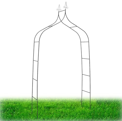 Arche de jardin en métal de 1,4 m de large x 2,6 m de haut, arche de treillis pour plantes grimpantes, décoration extérieure, terrasse et arrière-cour, arche noire durable pour jardinage de pelouse