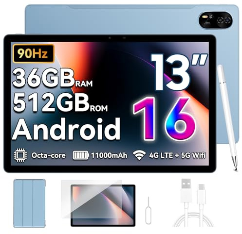Blackview MEGA8 Android 16 Tablet 13 Zoll,36GB RAM+512GB ROM,90Hz 2K FHD Großes Display,4G LTE+5G WiFi,11000mAh Akuu,Tablet PC mit Stift,Octa Core T620,50MP+13MP Dual AI Kamera,GPS/WideVine L1/Face ID