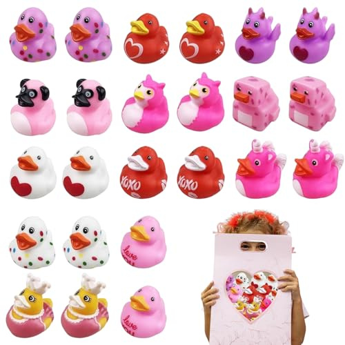 Patos de Goma para el Día de San Valentín - Pequeño 24 Piezas Creativo y Lindo - Juego de Baño de Patos | para Baño Hogar Fiestas De Niños Escuela Diversión Familiar Celebración del Día De San